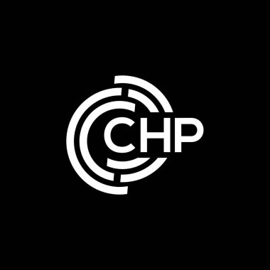 Siyah arka planda CHP harf logosu tasarımı. CHP yaratıcı harflerin baş harfleri logo kavramı. CHP harf tasarımı.