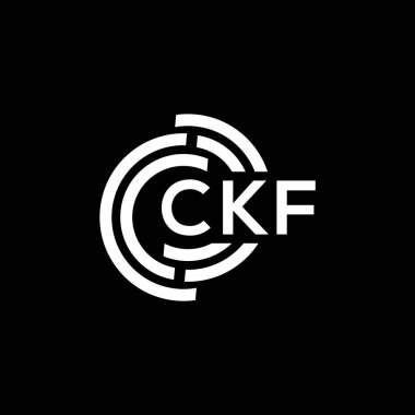 Siyah arkaplanda CKF harf logosu tasarımı. CKF yaratıcı harflerin baş harfleri logo kavramı. CKF harf tasarımı.