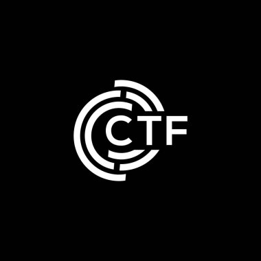 Siyah arkaplanda CTF harf logosu tasarımı. CTF yaratıcı harflerin baş harfleri logo kavramı. CTF harf tasarımı.