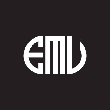 Siyah arka planda EMU mektup logosu tasarımı. EMU yaratıcı harfler logosu konsepti. EMU harf tasarımı.