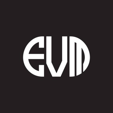 EVM harfi logo tasarımı siyah arka planda. EVM yaratıcı harflerin baş harfleri logo kavramı. EVM harf tasarımı.