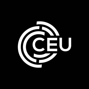 Siyah arkaplan üzerine CEU harf logosu tasarımı. CEU yaratıcı harflerin baş harfleri logo kavramı. CEU harf tasarımı.