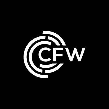Siyah arka planda CFW harf logosu tasarımı. CFW yaratıcı harflerin baş harfleri logo kavramı. CFW harf tasarımı.