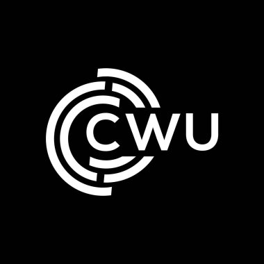 Siyah arka planda CWU harf logosu tasarımı. CWU yaratıcı harf logosu konsepti. İşlemci harf tasarımı.