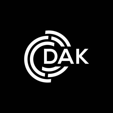 Siyah arka planda DAK harf logosu tasarımı. DAK yaratıcı harflerin baş harfleri logo kavramı. DAK harf tasarımı.