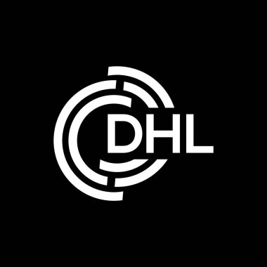 Siyah arkaplanda DHL harf logosu tasarımı. DHL yaratıcı harf logosu konsepti. DHL harf tasarımı.