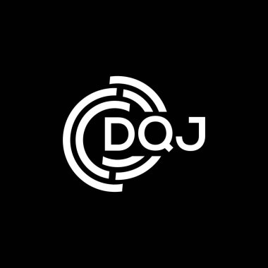 Siyah arka planda DQJ harf logosu tasarımı. DQJ yaratıcı harflerin baş harfleri logo kavramı. DQJ harf tasarımı.