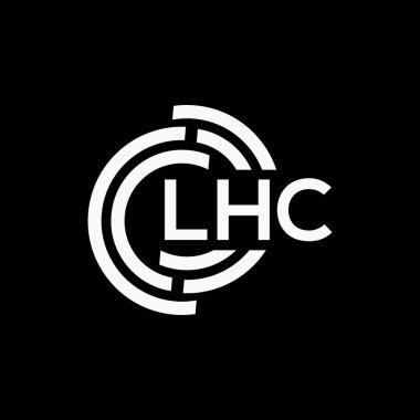Siyah arkaplan üzerinde LHC harf logosu tasarımı. LHC yaratıcı harf logo kavramı. LHC vektör harf tasarımı..