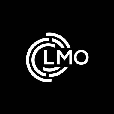 LMO harf logosu siyah arkaplan üzerine tasarlandı. LMO yaratıcı harflerin baş harfleri logo kavramı. LMO vektör harf tasarımı..