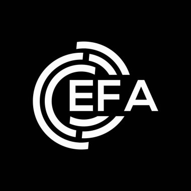 Siyah arka planda EFA harf logosu tasarımı. EFA yaratıcı harflerin baş harfleri logo kavramı. EFA harf tasarımı.