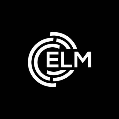 Siyah arka planda ELM harf logosu tasarımı. ELM yaratıcı harflerin baş harfleri logo kavramı. ELM harf tasarımı.