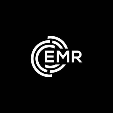 Siyah arka planda EMR harf logosu tasarımı. EMR yaratıcı harflerin baş harfleri logo kavramı. EMR harf tasarımı.