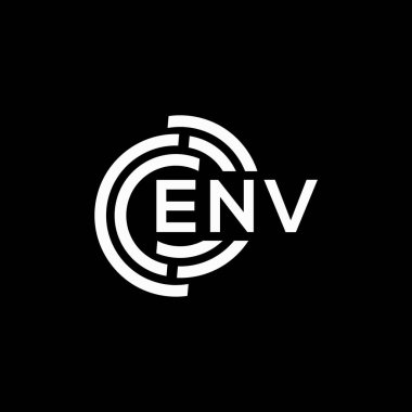 ENV harfi logo tasarımı siyah arka planda. ENV yaratıcı harf logosu konsepti. ENV harf tasarımı.