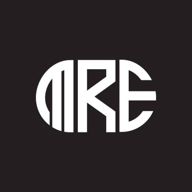Siyah arka planda MRE harf logosu tasarımı. MRE yaratıcı harflerin baş harfleri logo kavramı. MRE harf tasarımı.
