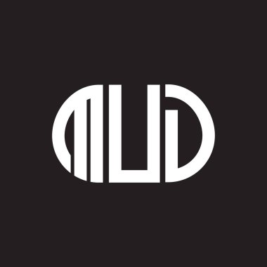 Siyah arka planda MUD harf logosu tasarımı. MUD yaratıcı harflerin baş harfleri logo kavramı. MUD harf tasarımı.