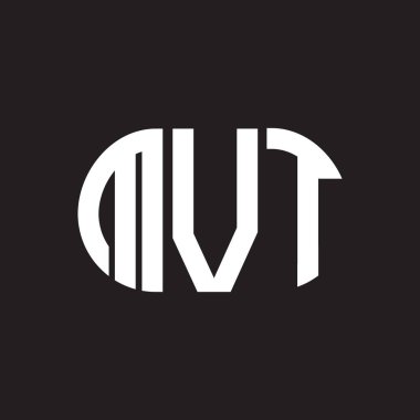 Siyah arka planda MVT harf logosu tasarımı. MVT yaratıcı harf logosu konsepti. MVT harf tasarımı.