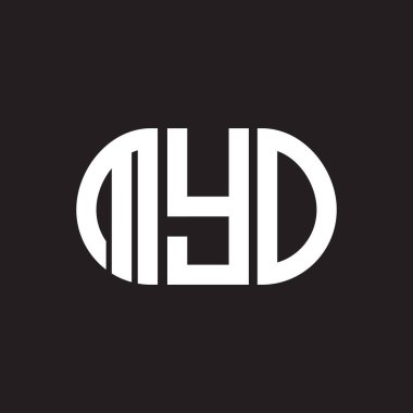 Siyah arka planda MYO harf logosu tasarımı. MYO yaratıcı harflerin baş harfleri logo kavramı. MYO harf tasarımı.