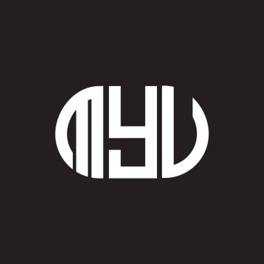 Siyah arka planda MYU harf logosu tasarımı. Myu yaratıcı harflerin baş harfleri logo konsepti. MYU harf tasarımı.