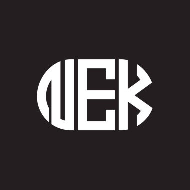 Siyah arka planda NEK harf logosu tasarımı. NEK yaratıcı harflerin baş harfleri logo kavramı. NEK harf tasarımı.