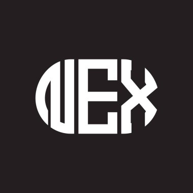 Siyah arka planda NEX harfli logo tasarımı. NEX yaratıcı harfler logosu konsepti. NEX harf tasarımı.