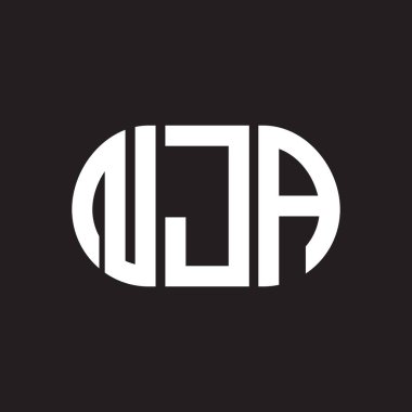 Siyah arka planda NJA harf logosu tasarımı. NJA yaratıcı harf logosu konsepti. NJA harf tasarımı.