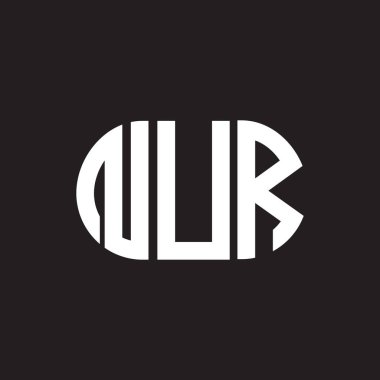 Siyah arkaplanda NUR harf logosu tasarımı. NUR yaratıcı harfler logosu konsepti. NUR harf tasarımı.