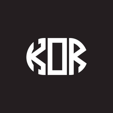 Siyah arkaplanda KOR harf logosu tasarımı. KOR yaratıcı harflerin baş harfleri logo kavramı. KOR harf tasarımı.