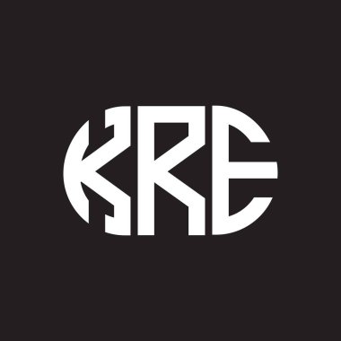Siyah arkaplanda KRE harf logosu tasarımı. KRE yaratıcı harflerin baş harfleri logo kavramı. KRE harf tasarımı.