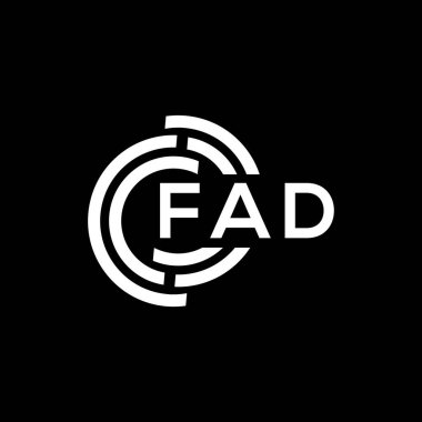 Siyah arkaplan üzerine FAD harfi logo tasarımı. FAD yaratıcı harfler logosu konsepti. FAD harf tasarımı.