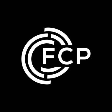 Siyah arkaplanda FCP harf logosu tasarımı. FCP yaratıcı harflerin baş harfleri logo kavramı. FCP harf tasarımı.