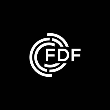 Siyah arka planda FDF harf logosu tasarımı. FDF yaratıcı harflerin baş harfleri logo kavramı. FDF harf tasarımı.