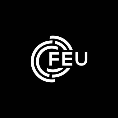 FEU harfi logo tasarımı siyah arkaplan üzerine. FEU yaratıcı harflerin baş harfleri logo kavramı. FEU harf tasarımı.
