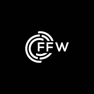 Siyah arka planda FFW harf logosu tasarımı. FFW yaratıcı harflerin baş harfleri logo kavramı. FFW harf tasarımı.
