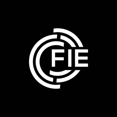 Siyah arka planda FIE harf logosu tasarımı. FIE yaratıcı harfler logosu konsepti. FIE harf tasarımı.
