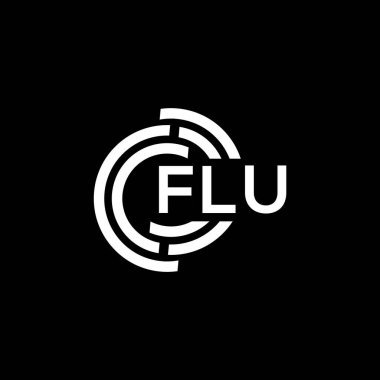 Siyah arka planda FLU harf logosu tasarımı. FLU yaratıcı harflerin baş harfleri logo kavramı. FLU harf tasarımı.