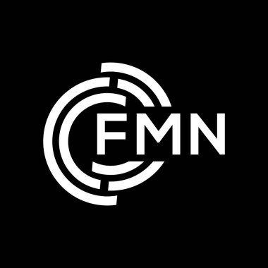 Siyah arka planda FMN harf logosu tasarımı. FMN yaratıcı harflerin baş harfleri logo kavramı. FMN harf tasarımı.