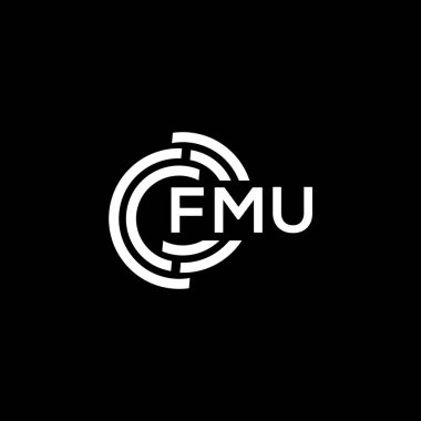 Siyah arka planda FMU harf logosu tasarımı. FMU yaratıcı harflerin baş harfleri logo kavramı. FMU harf tasarımı.