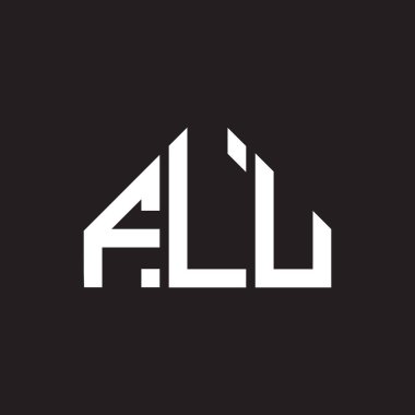 Siyah arka planda FLU harf logosu tasarımı. FLU yaratıcı harflerin baş harfleri logo kavramı. FLU harf tasarımı.
