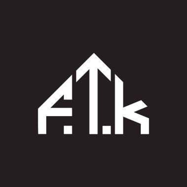 Siyah arkaplan üzerine FTK harf logosu tasarımı. FTK yaratıcı harflerin baş harfleri logo kavramı. FTK harf tasarımı.