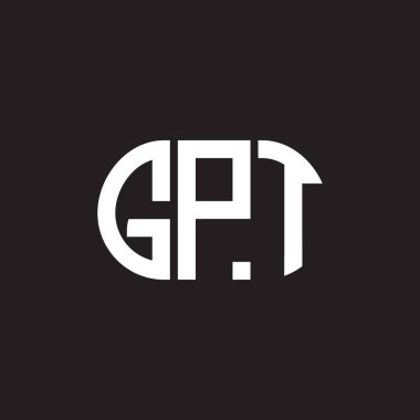Siyah arka planda GPT harf logosu tasarımı. GPT yaratıcı harflerin baş harfleri logo kavramı. GPT harf tasarımı.