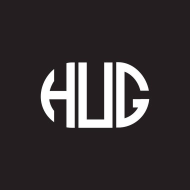 Siyah arka planda büyük harfli logo tasarımı. HUG yaratıcı harflerin baş harfleri logo kavramı. HUG harf tasarımı.