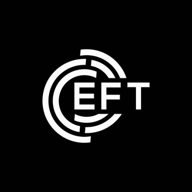 Siyah arkaplanda EFT harf logosu tasarımı. EFT yaratıcı harflerin baş harfleri logo kavramı. EFT harf tasarımı.