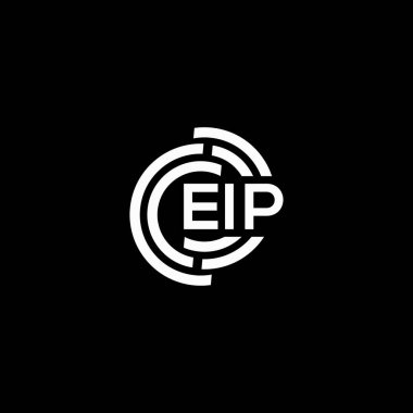 Siyah arkaplanda EIP harfi logosu tasarımı. EIP yaratıcı harfler logosu konsepti. EIP harf tasarımı.
