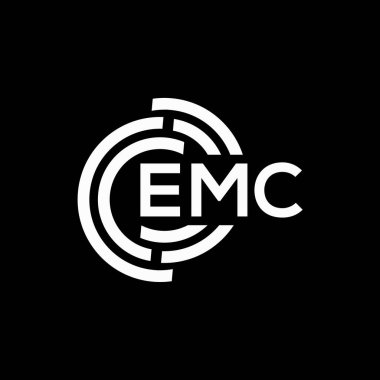 Siyah arka planda EMC harf logosu tasarımı. EMC yaratıcı harflerin baş harfleri logo kavramı. EMC harf tasarımı.