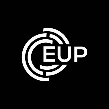 Siyah arkaplanda EUP harf logosu tasarımı. EUP yaratıcı harfler logosu konsepti. EUP harf tasarımı.