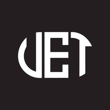Siyah arka planda UET harf logosu tasarımı. UET yaratıcı harflerin baş harfleri logo kavramı. UET harf tasarımı.