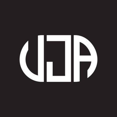 Siyah arka planda UJA harf logosu tasarımı. UJA yaratıcı harflerin baş harfleri logo kavramı. UJA harf tasarımı.