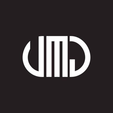 Siyah arka planda UMJ harf logosu tasarımı. UMJ yaratıcı harflerin baş harfleri logo kavramı. UMJ harf tasarımı.