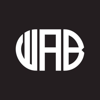 WAB harfli logo tasarımı. WAB monogram harflerin baş harfleri logo kavramı. Siyah arkaplanda WAB harfi tasarımı.
