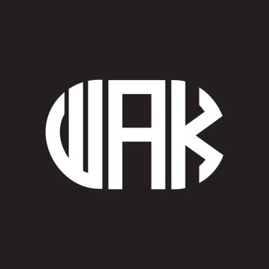 WAK mektup logosu tasarımı. WAK başharflerinin baş harfleri logo konsepti. WAK harf tasarımı siyah arkaplan.